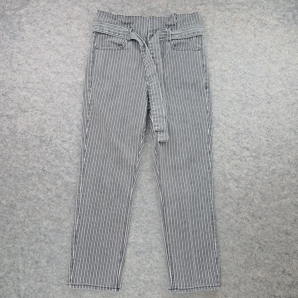 Frame Jeans Womens Size 29 Black White Railroad Stripe Belted Pleated Paperbag